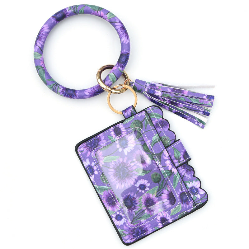 Wholesale Leopard Print PU Leather Tassel Bracelet Coin Purse Keychain